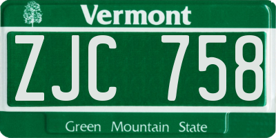 VT license plate ZJC758