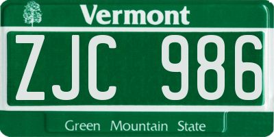 VT license plate ZJC986