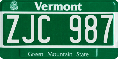 VT license plate ZJC987