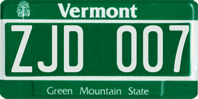 VT license plate ZJD007