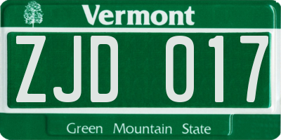 VT license plate ZJD017