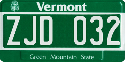 VT license plate ZJD032