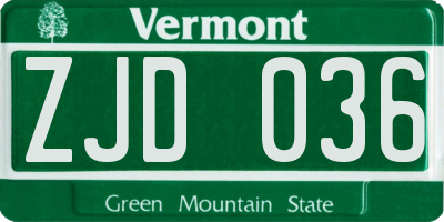 VT license plate ZJD036