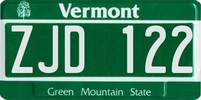 VT license plate ZJD122
