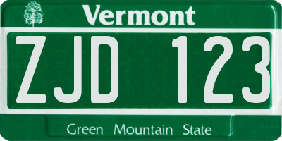 VT license plate ZJD123