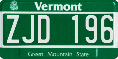 VT license plate ZJD196