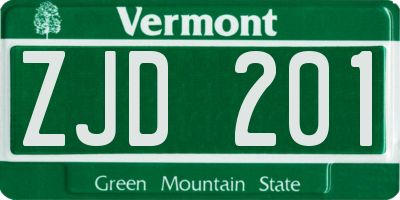 VT license plate ZJD201