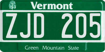 VT license plate ZJD205