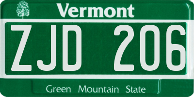 VT license plate ZJD206