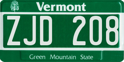 VT license plate ZJD208