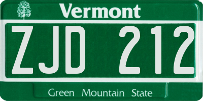 VT license plate ZJD212