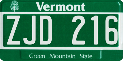 VT license plate ZJD216