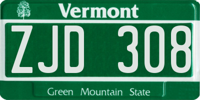 VT license plate ZJD308