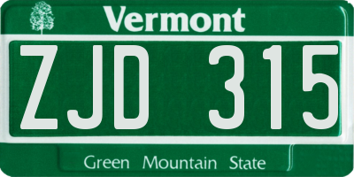 VT license plate ZJD315