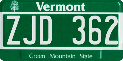VT license plate ZJD362