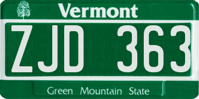 VT license plate ZJD363