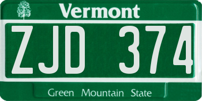 VT license plate ZJD374