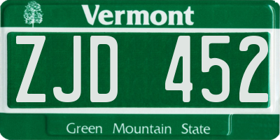 VT license plate ZJD452