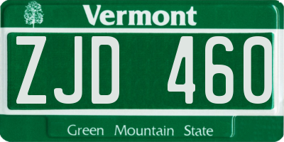 VT license plate ZJD460