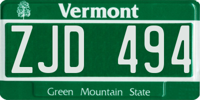 VT license plate ZJD494