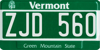 VT license plate ZJD560