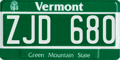 VT license plate ZJD680