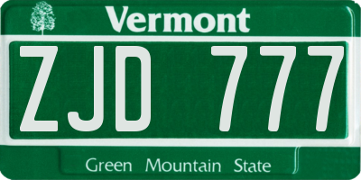 VT license plate ZJD777
