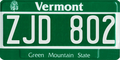 VT license plate ZJD802
