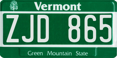VT license plate ZJD865