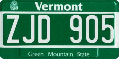 VT license plate ZJD905