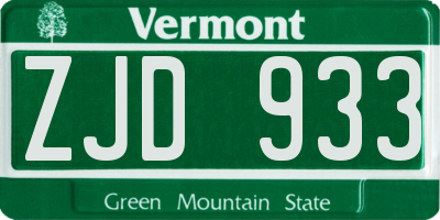 VT license plate ZJD933