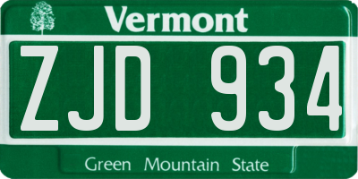 VT license plate ZJD934