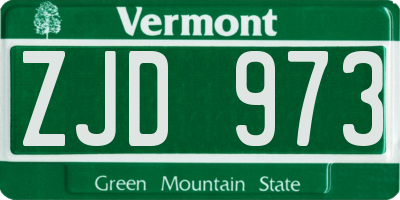 VT license plate ZJD973