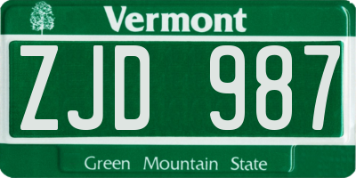 VT license plate ZJD987