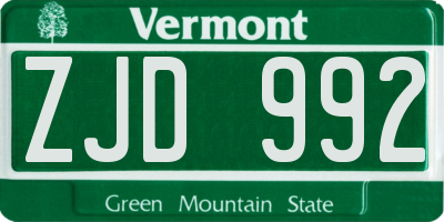 VT license plate ZJD992