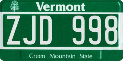 VT license plate ZJD998