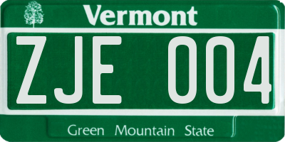 VT license plate ZJE004