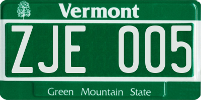 VT license plate ZJE005
