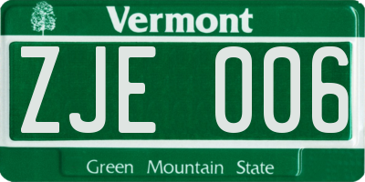 VT license plate ZJE006