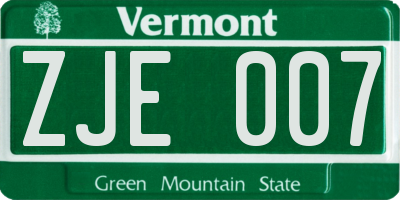 VT license plate ZJE007