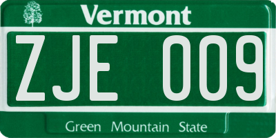 VT license plate ZJE009
