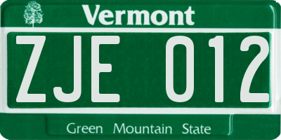 VT license plate ZJE012