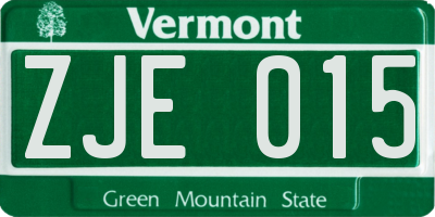VT license plate ZJE015