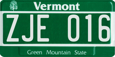 VT license plate ZJE016