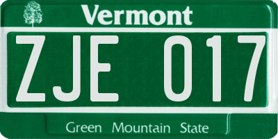 VT license plate ZJE017