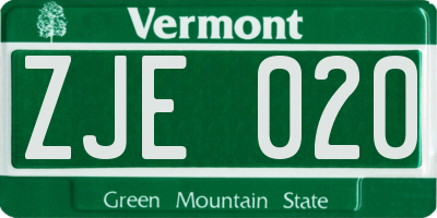 VT license plate ZJE020