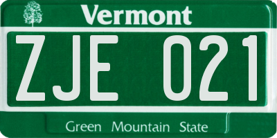 VT license plate ZJE021