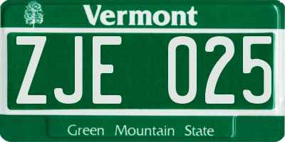 VT license plate ZJE025