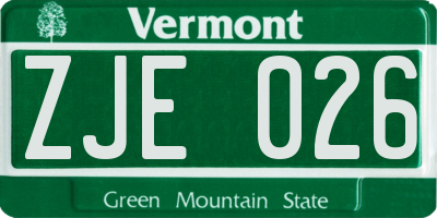 VT license plate ZJE026
