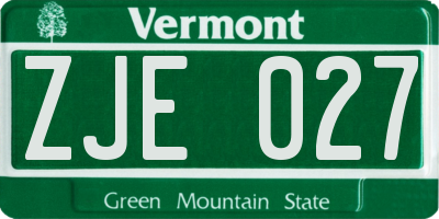 VT license plate ZJE027